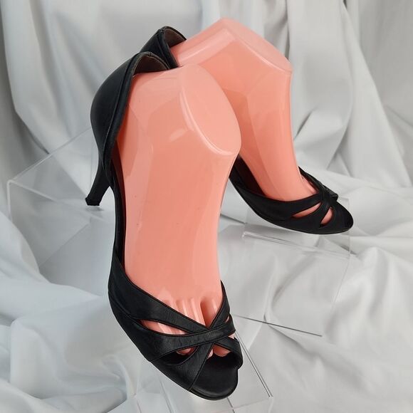 🐞Steve Madden Black "Escape" Open Toe Leather Heels Size 8 - Picture 5 of 11